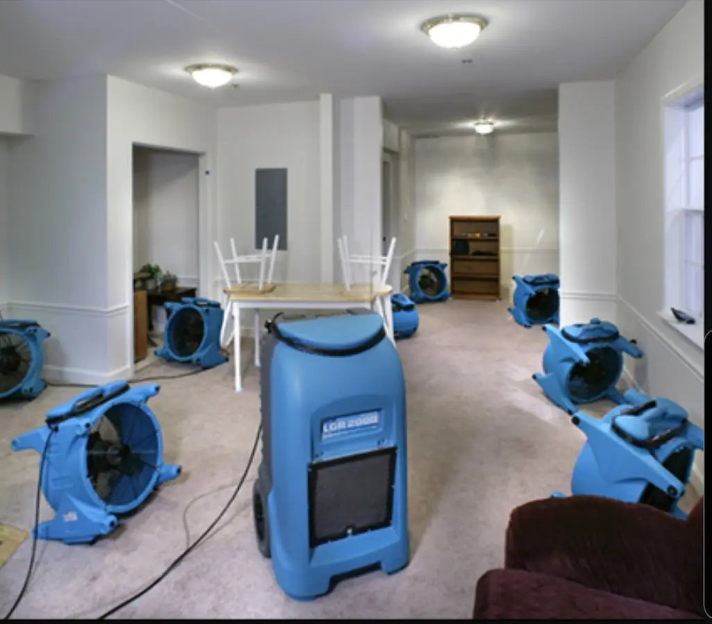 Air movers and dehumidifier setup for Water Damage Restoration in Meadowbrook